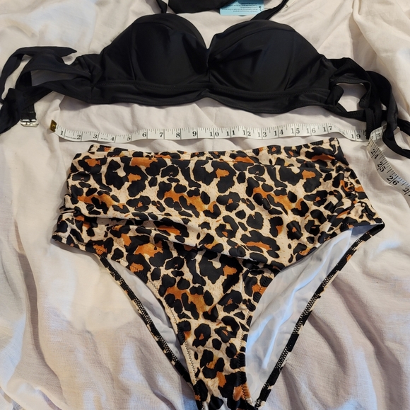 NWT LEOPARD high waisted push up strappy halter pinup bathing swim suit - Picture 6 of 9